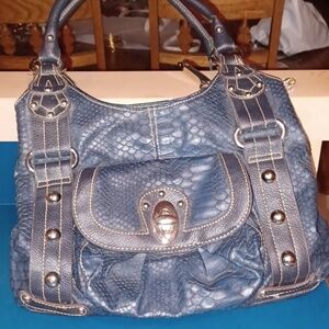 Wilson Vintage Leather Snake/Gator Pattern Shoulder Purse, blue